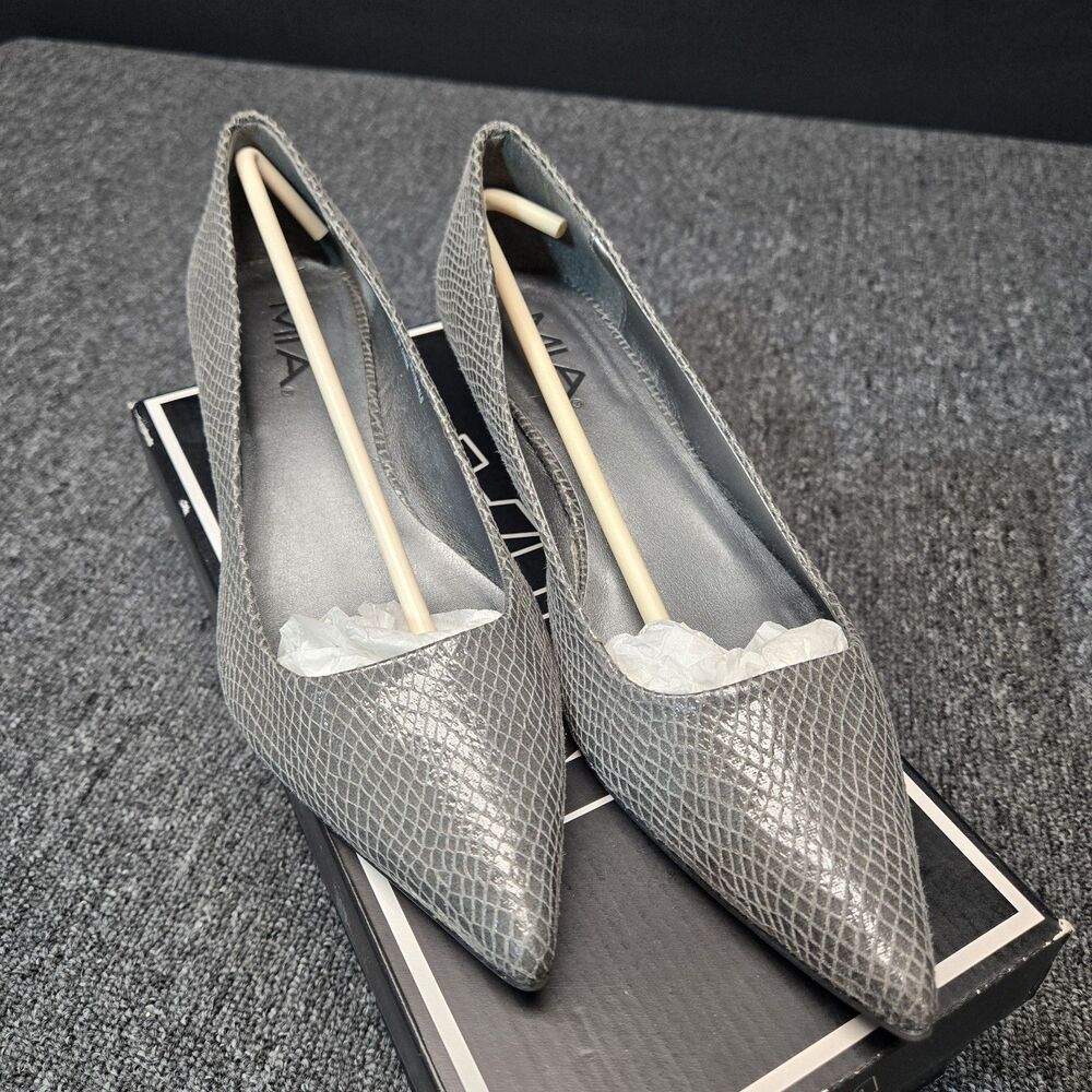 MIA Lily Gray Faux Snakeskin Slip‑On Heels Pointed Toe Women’s 8.5 Career C16667